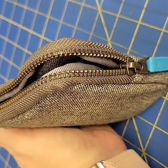 Heather Gray Pouch Blue Zipper Pull 4.5" - Picture 4 of 5